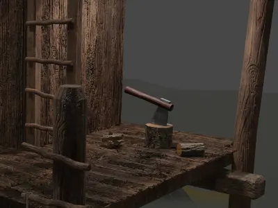 Old water cottage  obj blend gltf 3D model