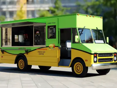 Food truck step van Low-poly 3D model