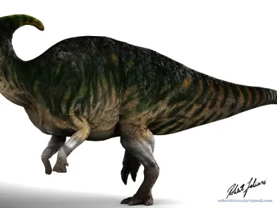 Parasaurolophus dinosaur with long horns Low-poly 3D model