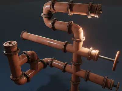industrial pipes - used look - PBR - low poly  Low-poly 3D model