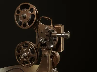 Vintage projector with table and storage box Low-poly 3D model