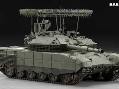T-90M MBT With Relikt ERA Camouflage Netting and 7 Skins Low-poly 3D model