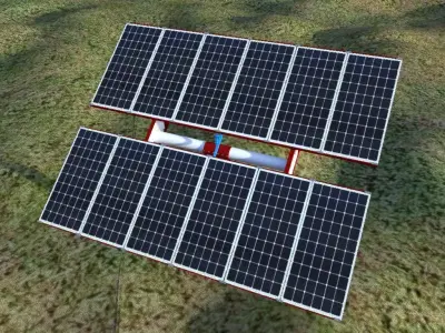 Solar panels on grassy field Low-poly 3D model