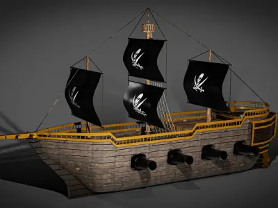 Low Poly Pirate Ship 3D Model Stylized Game Asset with Textures Low-poly 3D model