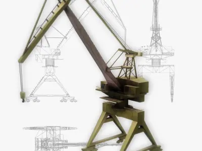 Port gantry crane 3 low poly Low-poly 3D model