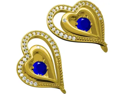 Antique Double Heart Diamond Earring 3D print model