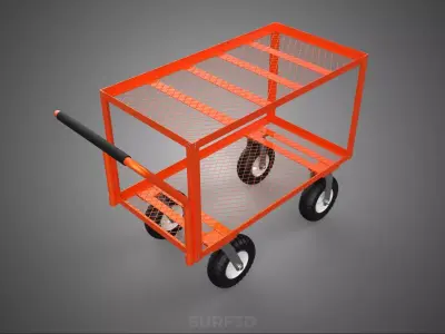 DOUBLE TIER MESH DECK BED CASTER WHEEL TROLLEY CART GARDEN WAGON 3D model