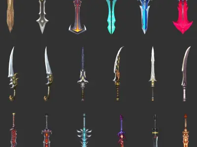 Fantasy Sword Collection 100 Swords Low-poly 3D model