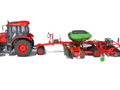 Tractor with Seed Drill 3D model 12