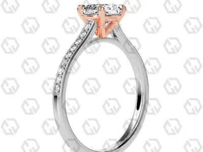 Ring 52 Cushion shape pave setting ring with gems 3D print model