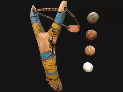 Medieval Wooden Slingshot  Low-poly 3D model