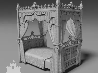 Antique gothic bed 1 3D print model