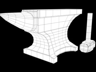 Anvil and Sledge Hammer Low-poly 3D model
