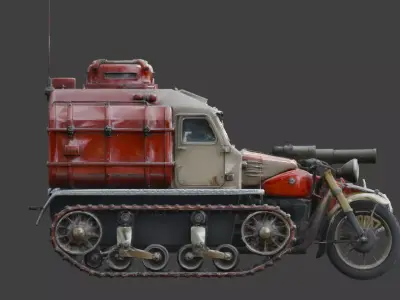 Realistic Hard Sci-Fi Half-Track Sidecar Bike Low-poly 3D model