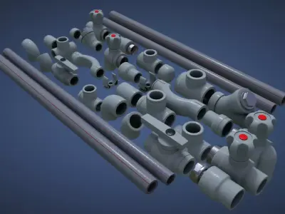 Set of modular PVC pipes Low-poly 3D model