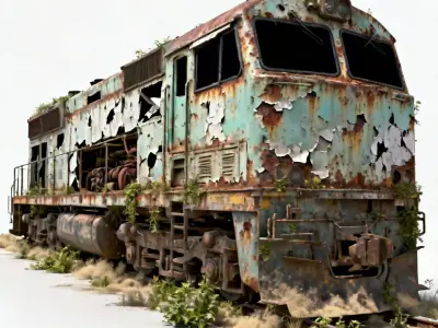 Realistic Abandoned Diesel Locomotive 3d model Low-poly 3D model