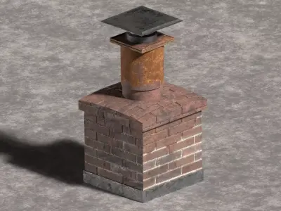 Large Industrial Brick Chimney Low-poly 3D model