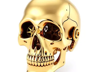 Golden Steampunk Mechanical Skull Low-poly 3D model