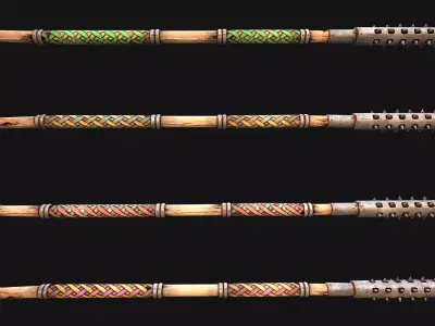 Medieval Polearms Mace Iron War Staff Weapon Set Low-poly 3D model