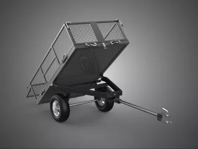 TIPPING TRAILER CARGO CART WAGON METAL GRID BED GARDEN UTILITY 2 3D model