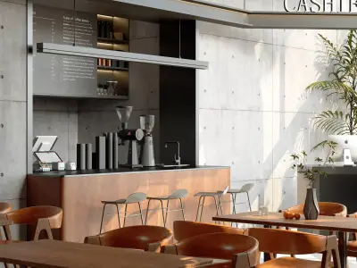 Industrial style cafe Low-poly 3D model