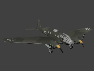 Heinkel-He-111 wwii fighter plane with propellers Free low-poly 3D model