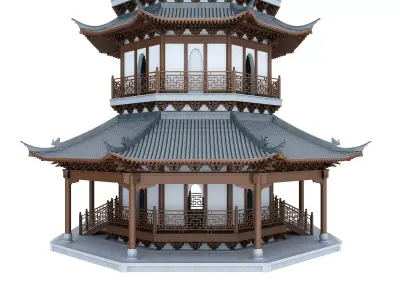 Chinese tower  Low-poly 3D model