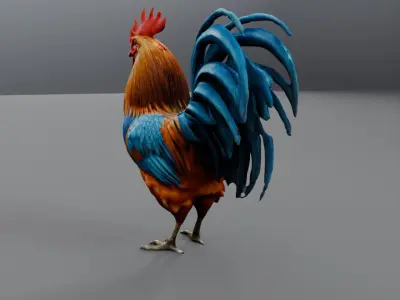 blue feather rooster 3D model