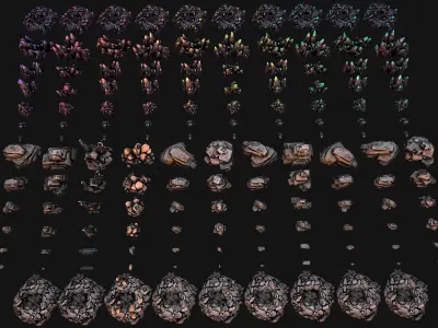 Ore Iron Gems Metal Crystals Minerals Industrial Resources Set Low-poly 3D model