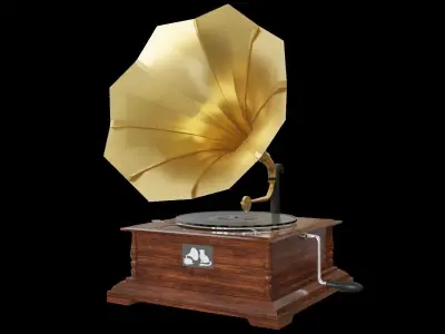 Gramophone golden Low-poly 3D model