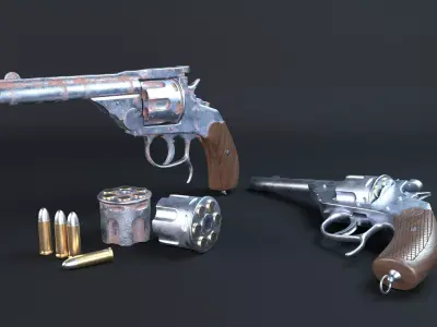 Revolver PBR tow texture set Low-poly 3D model