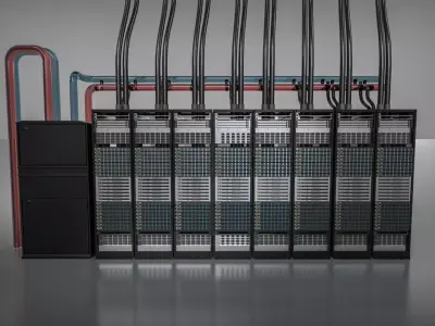 AI Server Rack with Liquid Cooling System Single Row Deployment 3D model