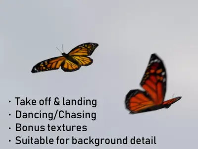 Background Butterflies and Moths Animated- Low Poly Low-poly 3D model