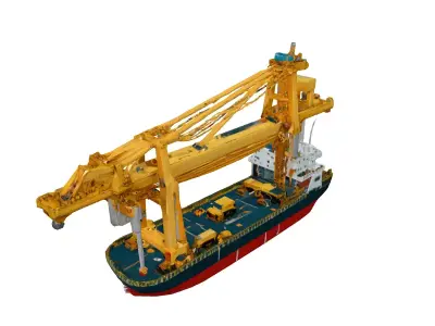 LowPoly Cargo Ship with Crane Low-poly 3D model