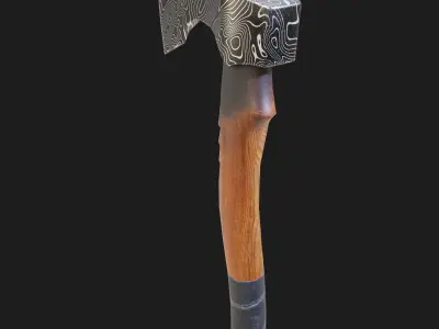 Damascus steel ax Low-poly 3D model