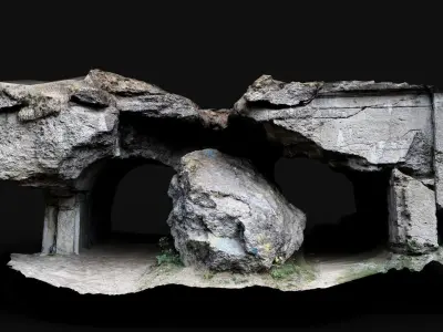 ww2 destroyed bunker front wall concrete photogrammetry Low-poly 3D model