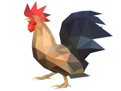 Animated Cock Lowpoly Art Style Low-poly 3D model