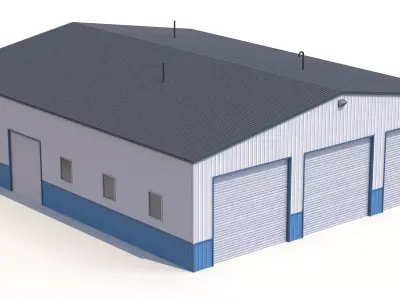 Industrial Building 55 Blue Low-poly 3D model