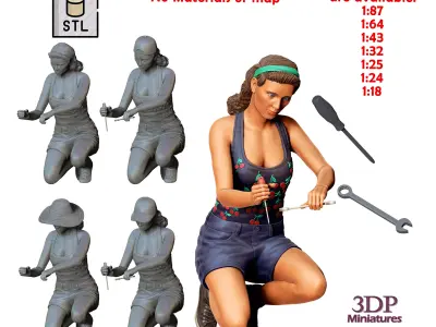 A woman working on a VW Beetle 3D print model