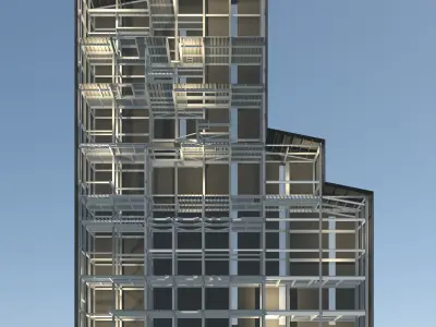 Factory tower building in section cut 25i03 3D model