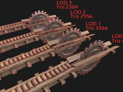 Medieval Sawmill Mechanism Low-poly 3D model