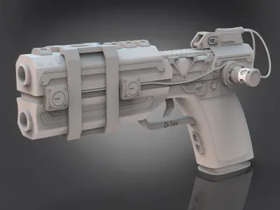 Sci-Fi Pistol Low-poly 3D model 5