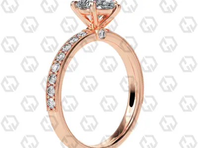 Ring 167 Pear Shape milgrain pave set ring with Gems 3D print model