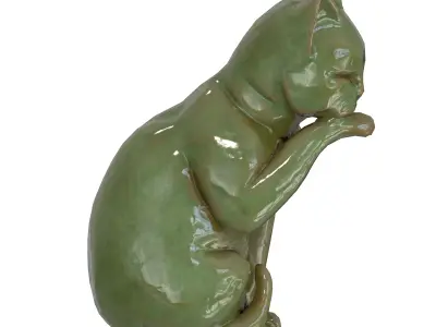 Grooming cat marble statues Low-poly 3D model