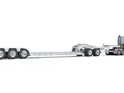 Semi Truck with Lowboy Trailer 3D model