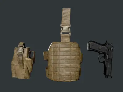 Military Police Gun Holster Game Ready 01 Low-poly 3D model