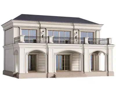 The facade of a private house in a modern light classic   3D model