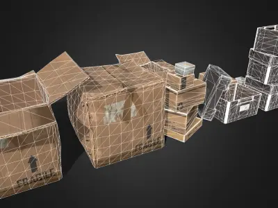 Old Cardboard Box Collection 9 Components Low-poly 3D model