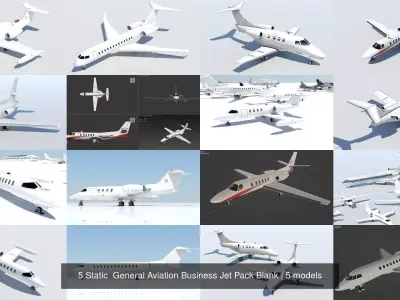 5 Static General Aviation Business Jet Pack Blank 3D Model Collection
