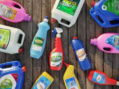 cleanning chemical bottles Low-poly 3D model